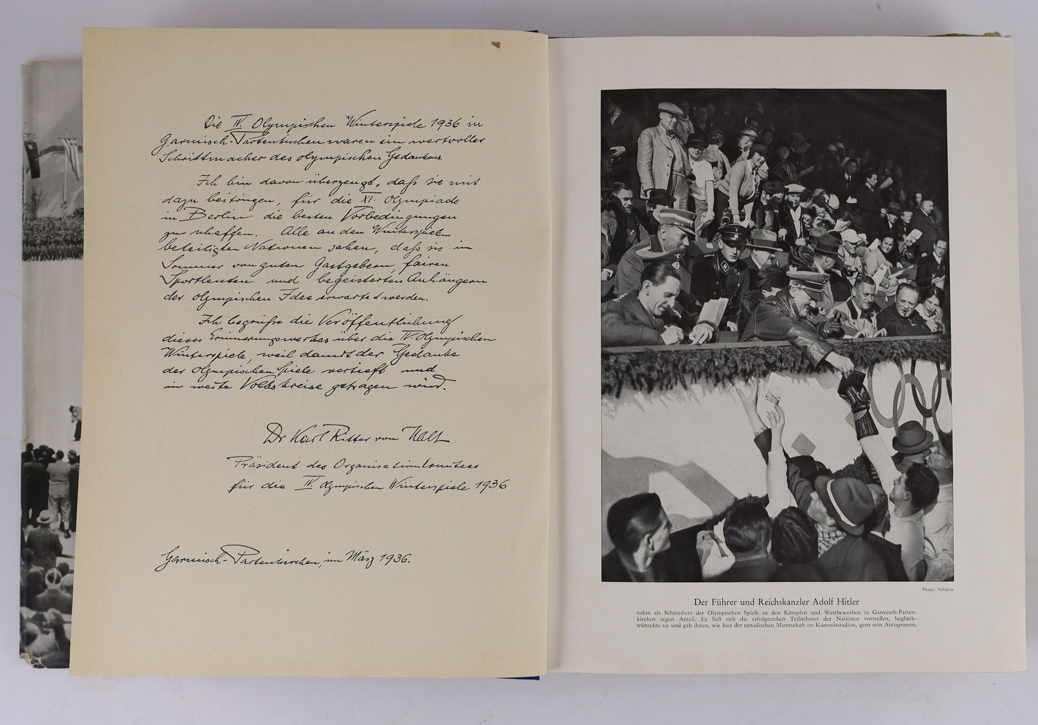 Anon - Die Olympischen Spiele 1936. 1st ed. 2. Vol. Complete with numerous illustrated plates and text illus. Original cloth with unclipped pictorial d/j. Folio. Cigaretten-Bilderdienst, Germany, 1936.
